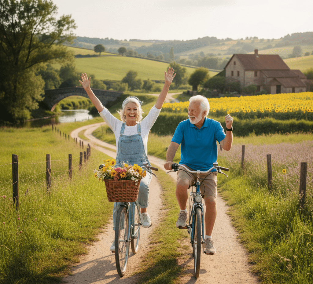 Couple de seniors à vélo